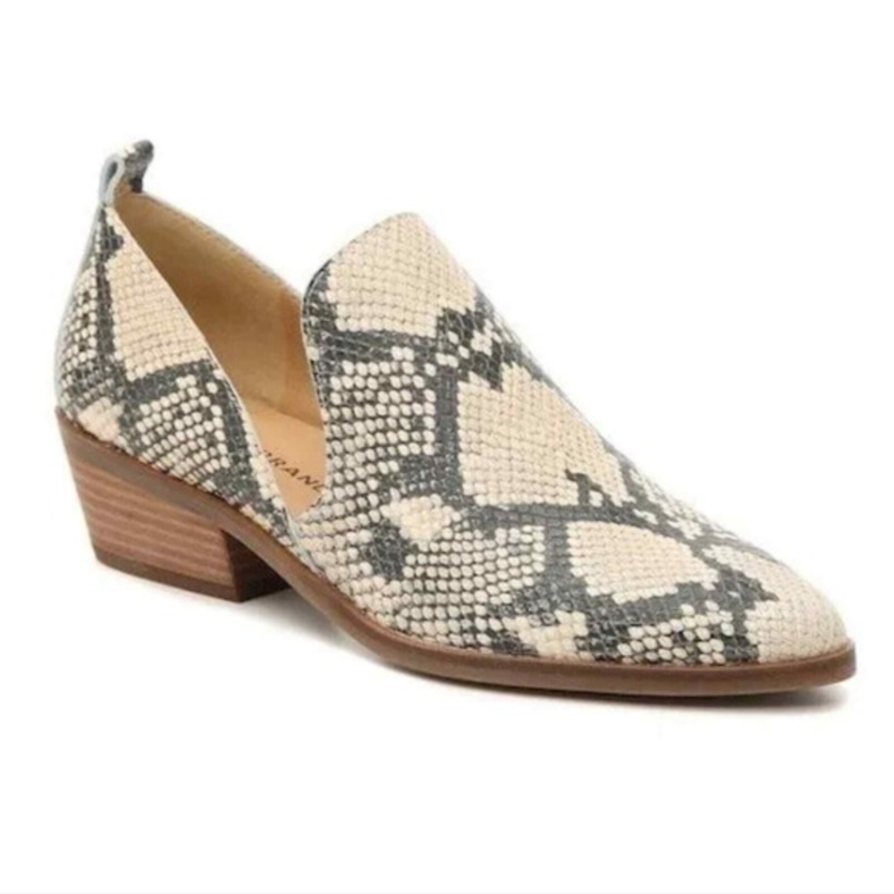 Lucky Brand Macce Slip-On Ankle Bootie Snake Print Cream Leather Size 7.5 38